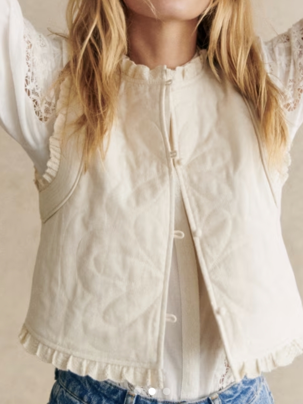Sezane Ethan Ecru Quilted Vest Size 38